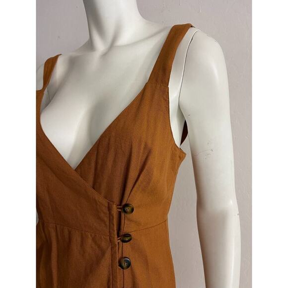 Jens Pirate Booty S Midi Dress Wrap Button Linen Blend Sienna Brown Sleeveless - Picture 5 of 11